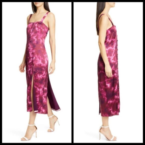 💕CINQ A SEPT💕 Tie Dye Alexa Satin Midi Dress - Picture 5 of 16